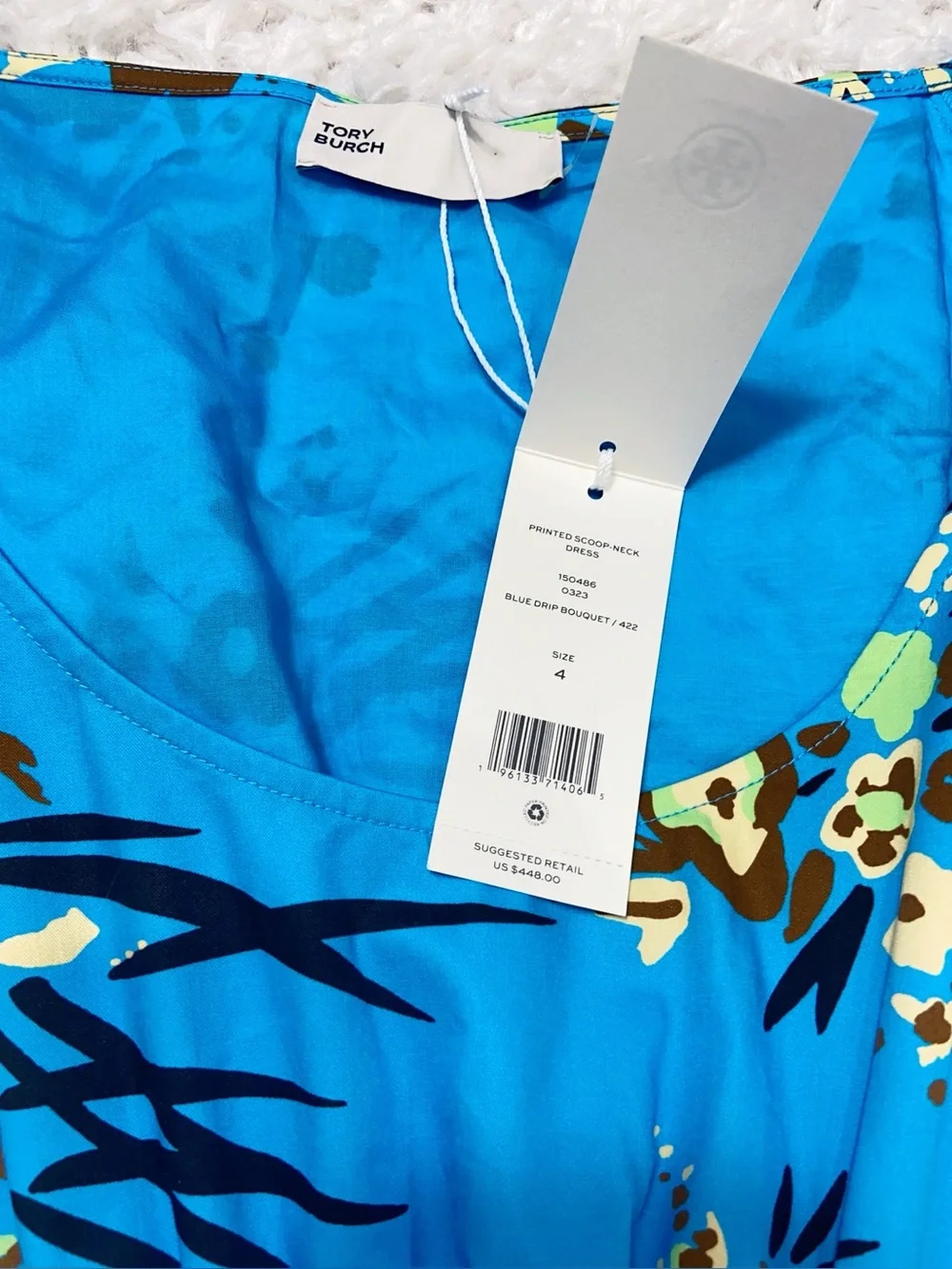NWT $448 Tory Burch Printed Scoop-Neck Dress